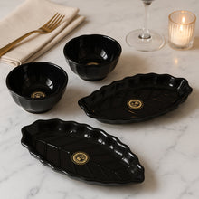 Ertiga Round Ceramic Bowl With Plastic leaf shape Serving platter Portable, Lightweight Breakfast, Serving Bowl | Highly Durable Material | Ideal for Rice, Pasta, Desserts Home & Kitchen Serving Bowl & platter (4 Pcs set)